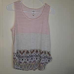 Self Esteem Striped Pink and Gray Tank Top